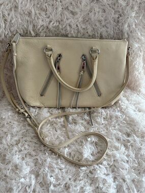 REBECCA MINKOFF IVORY Cream Pebbled Leather MOTO ZIP Crossbody Satchel 🦙